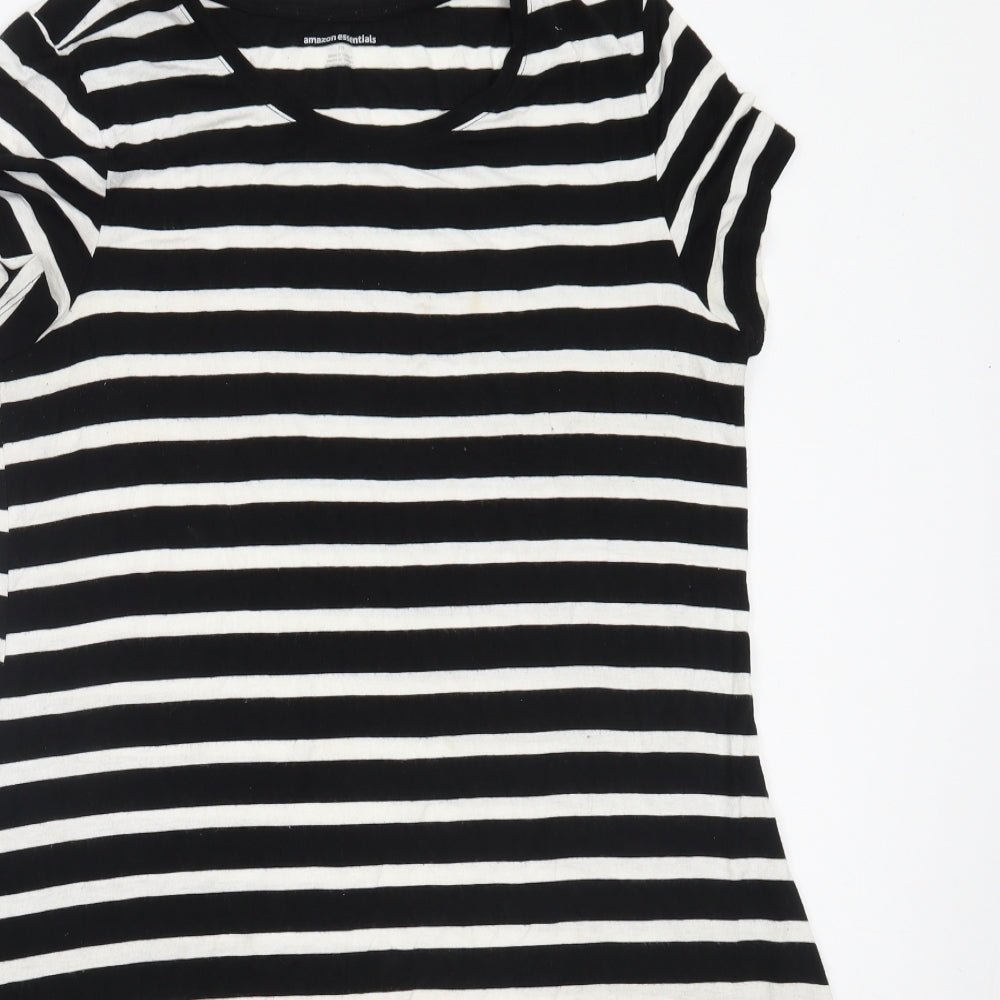 Amazon Womens Black Striped Viscose T-Shirt Dress  Size M  Round Neck