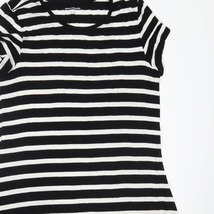 Amazon Womens Black Striped Viscose T-Shirt Dress  Size M  Round Neck