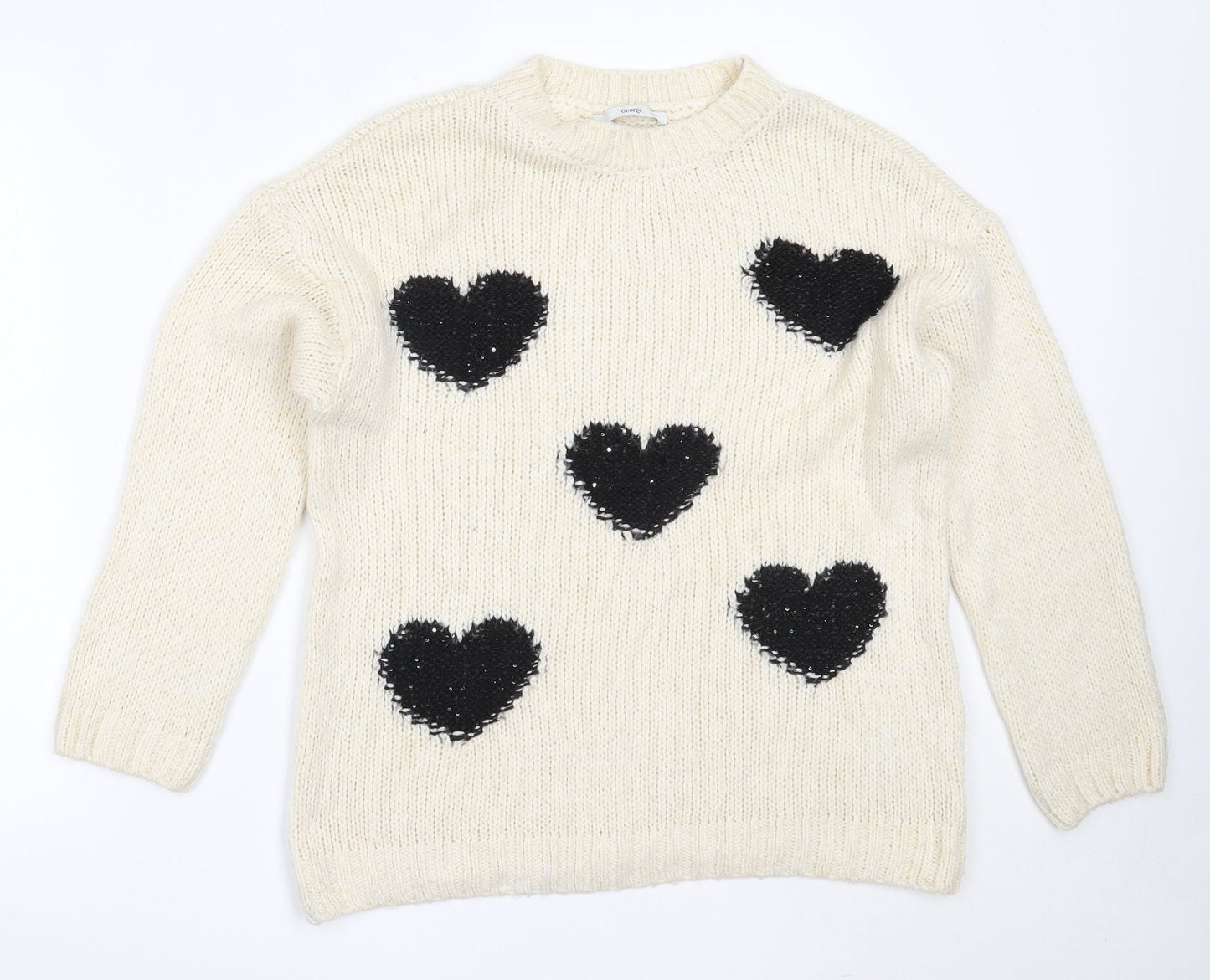 George Womens Ivory Round Neck  Acrylic Pullover Jumper Size M