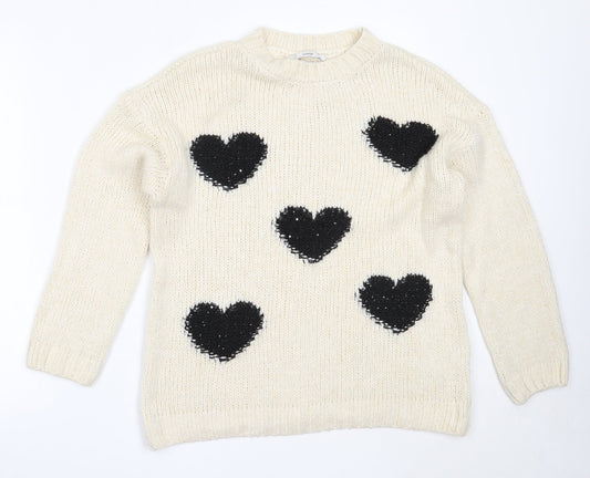 George Womens Ivory Round Neck  Acrylic Pullover Jumper Size M