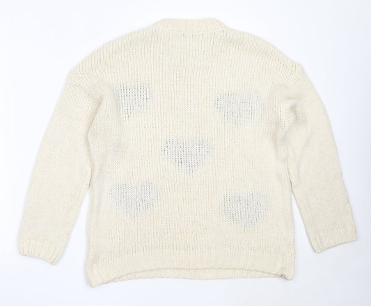 George Womens Ivory Round Neck  Acrylic Pullover Jumper Size M