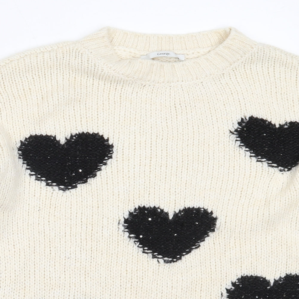 George Womens Ivory Round Neck  Acrylic Pullover Jumper Size M