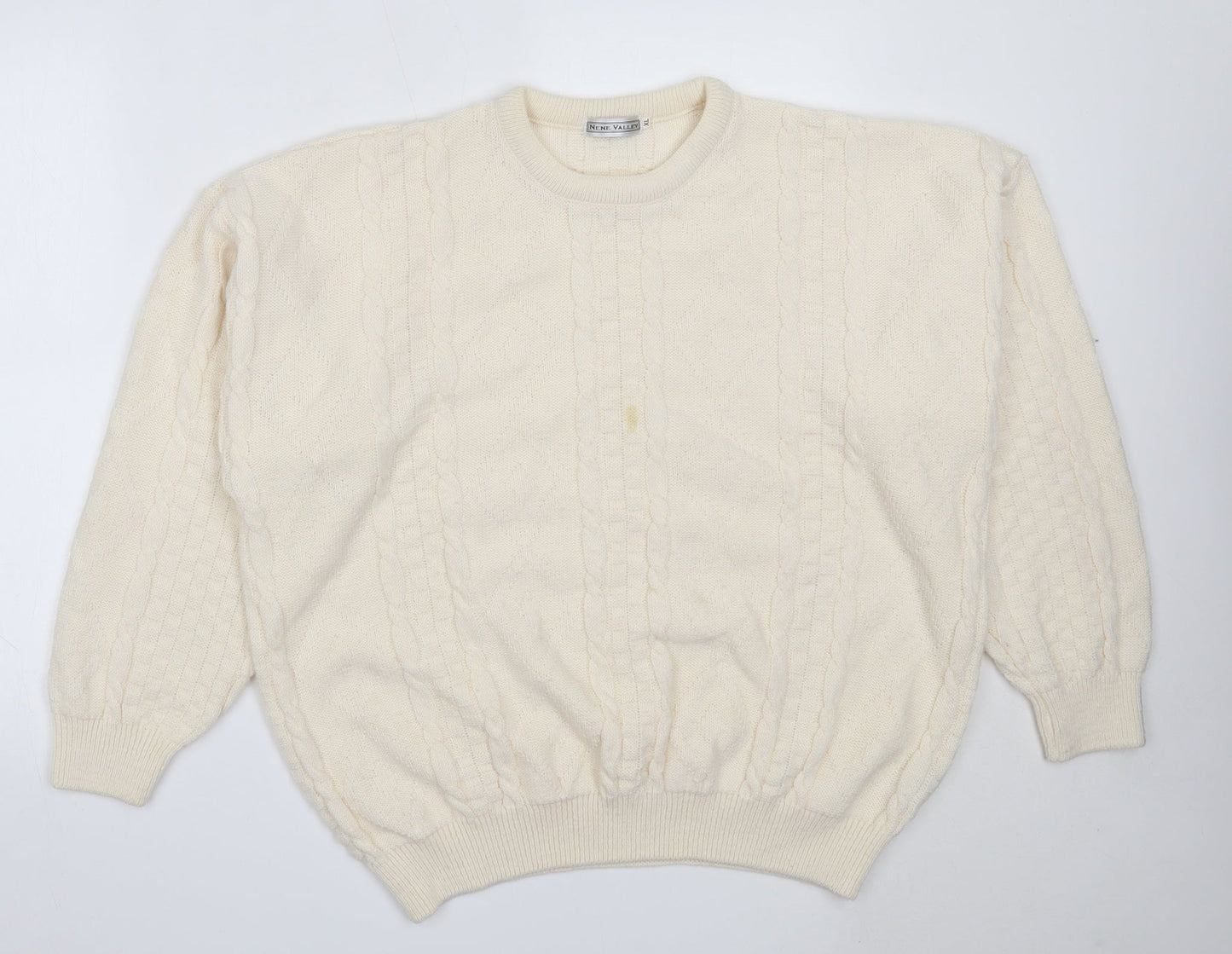 Nene Valley Womens Ivory Round Neck  Acrylic Pullover Jumper Size XL
