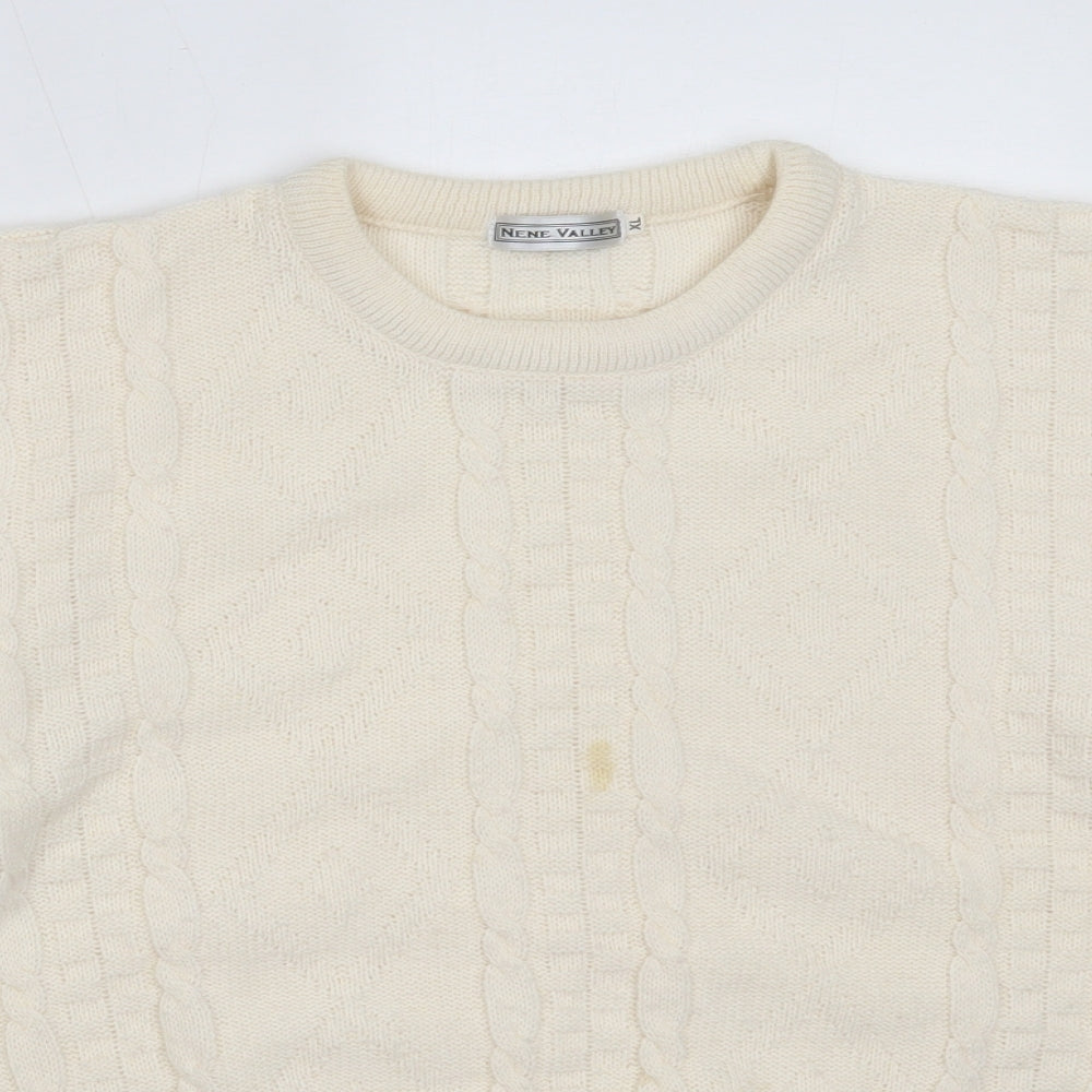 Nene Valley Womens Ivory Round Neck  Acrylic Pullover Jumper Size XL