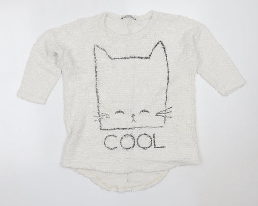 George Womens Ivory Round Neck  Polyester Pullover Jumper Size 10