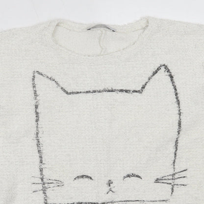 George Womens Ivory Round Neck  Polyester Pullover Jumper Size 10