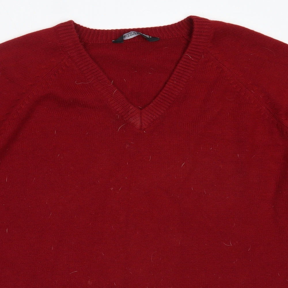 South Bay Mens Red V-Neck  Acrylic Pullover Jumper Size M