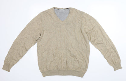 M&S Mens Brown V-Neck  Cotton Pullover Jumper Size L