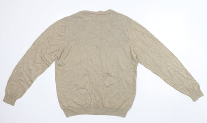 M&S Mens Brown V-Neck  Cotton Pullover Jumper Size L