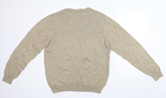 M&S Mens Brown V-Neck  Cotton Pullover Jumper Size L