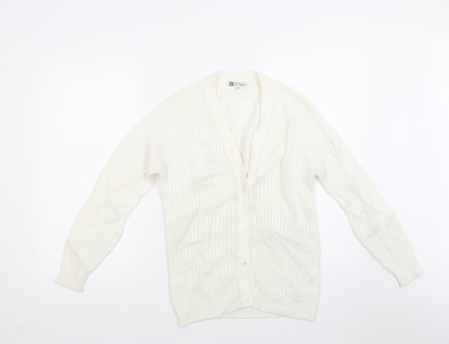 Morley Womens Ivory V-Neck  Acrylic Cardigan Jumper Size 10