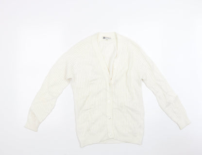 Morley Womens Ivory V-Neck  Acrylic Cardigan Jumper Size 10
