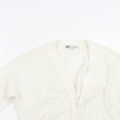 Morley Womens Ivory V-Neck  Acrylic Cardigan Jumper Size 10