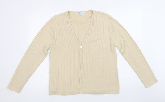 Carolyn Taylor Womens Beige V-Neck  Acrylic Cardigan Jumper Size L