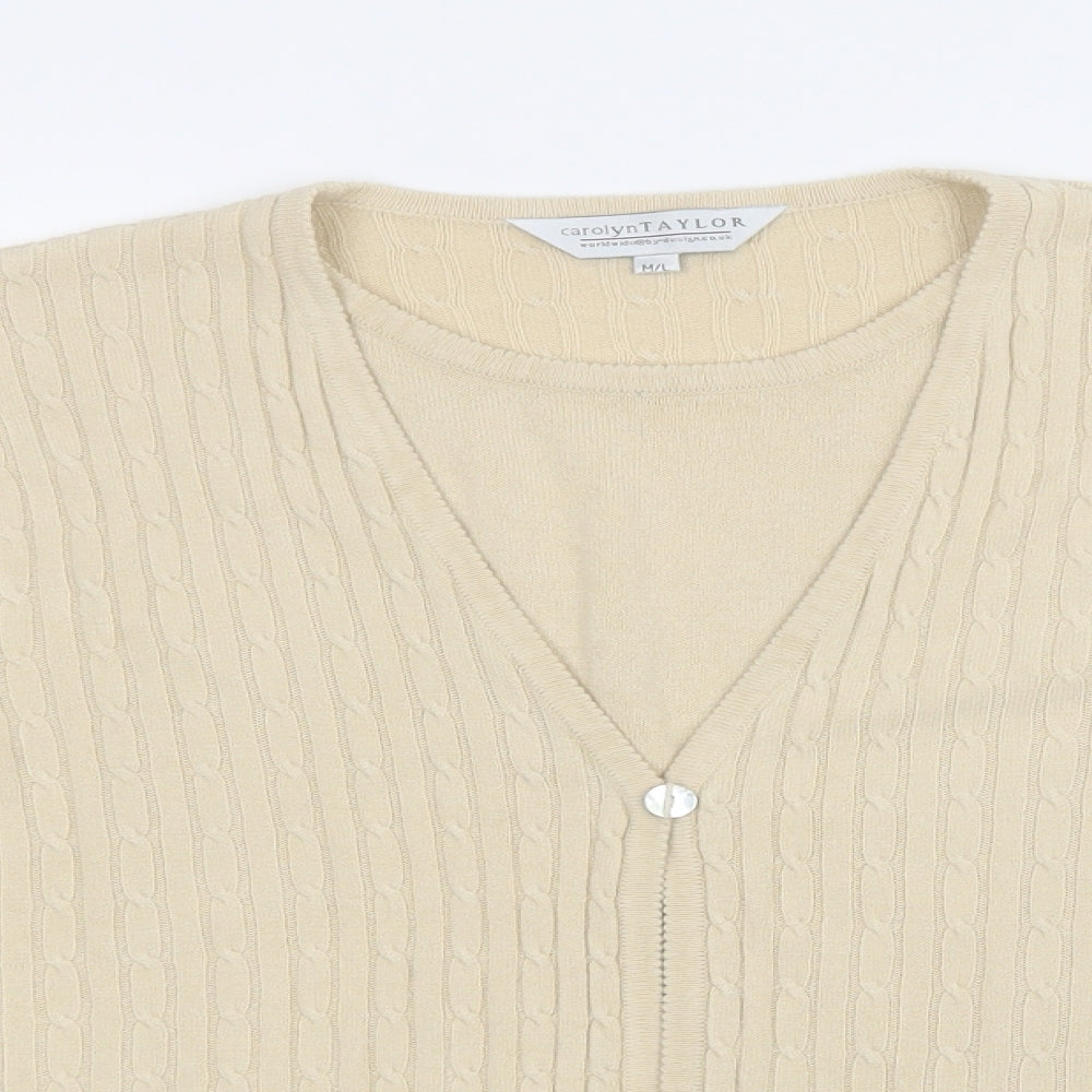 Carolyn Taylor Womens Beige V-Neck  Acrylic Cardigan Jumper Size L