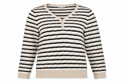 Front view of Country Casuals women’s beige v-neck geometric viscose henley jumper, size M