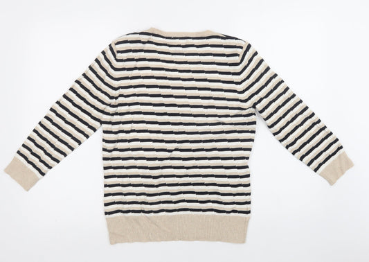 CC Womens Beige V-Neck Geometric Viscose Henley Jumper Size M