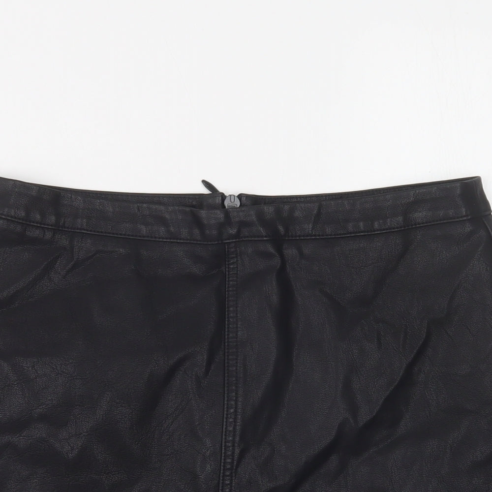 New Look Womens Black  Polyurethane Mini Skirt Size 10   Zip