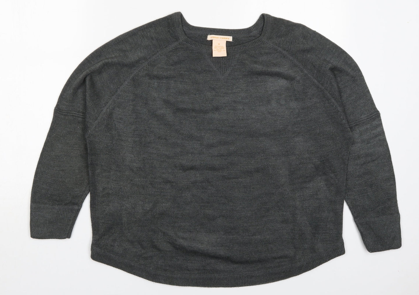 Sweet Romeo Womens Grey Round Neck  Acrylic Pullover Jumper Size M