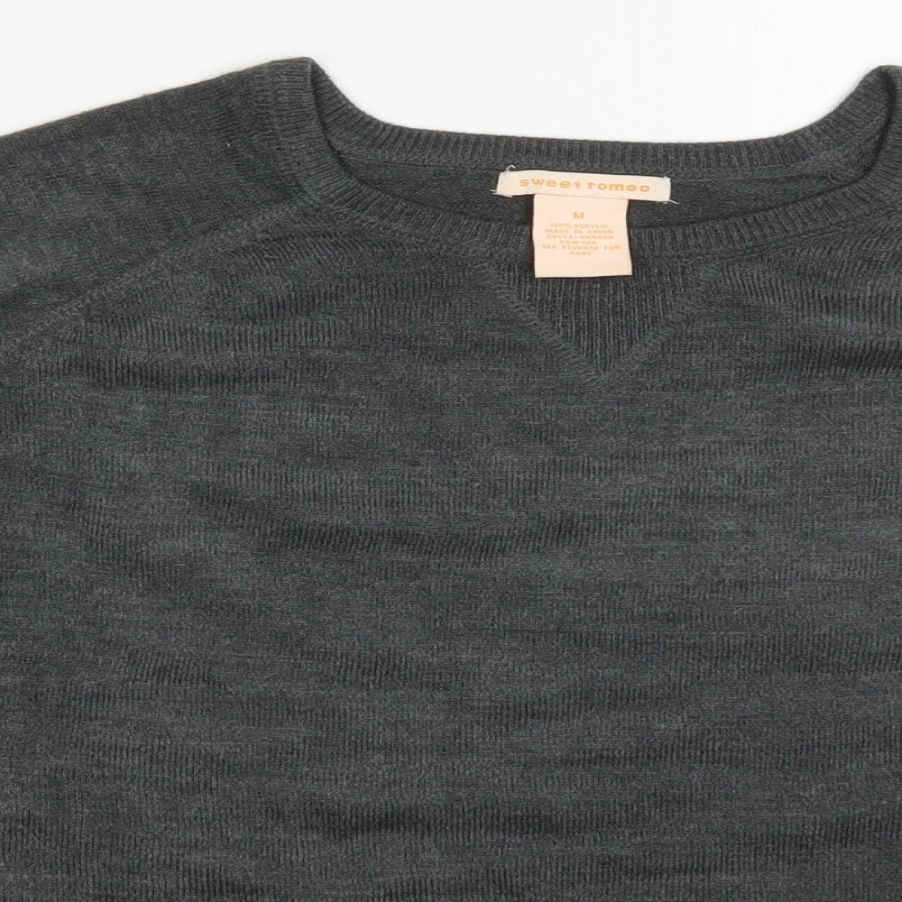 Sweet Romeo Womens Grey Round Neck  Acrylic Pullover Jumper Size M