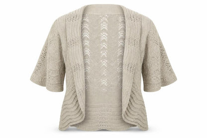 Front view of M&Co women’s beige v-neck cotton cardigan jumper, size M