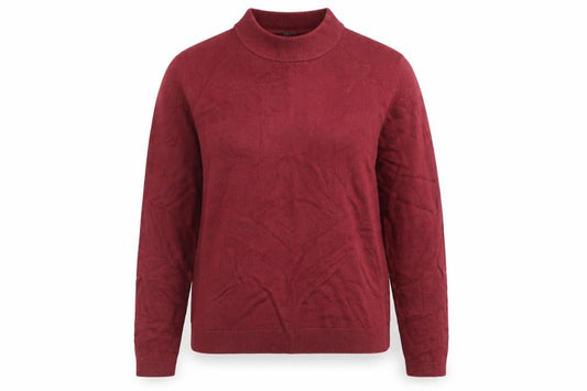 Front view of Originals women’s red mock neck acrylic jumper, size UK 12