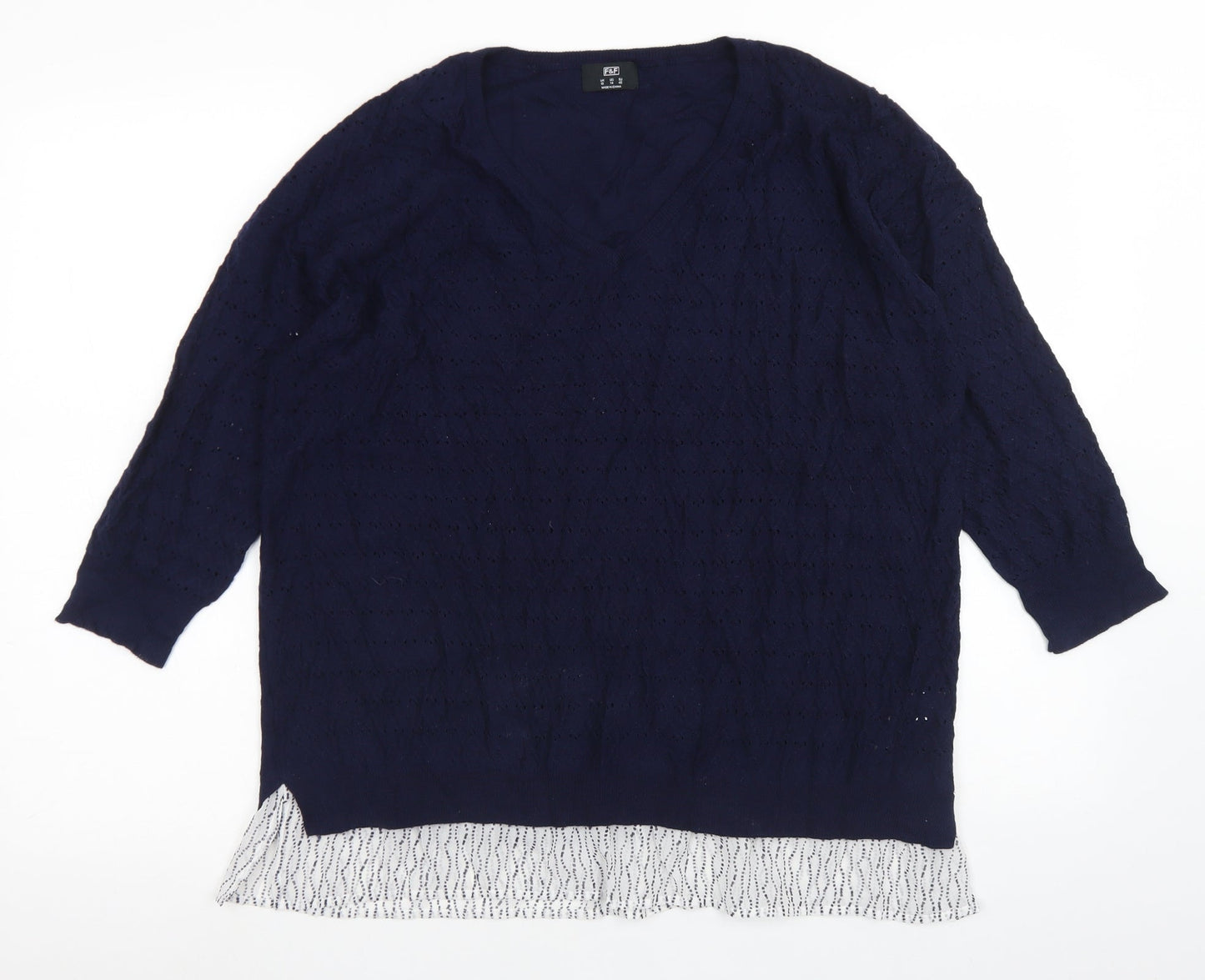 F&F Womens Blue V-Neck  Polyester Pullover Jumper Size 18