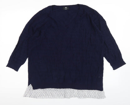 F&F Womens Blue V-Neck  Polyester Pullover Jumper Size 18