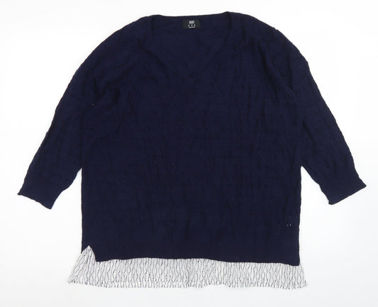 F&F Womens Blue V-Neck  Polyester Pullover Jumper Size 18