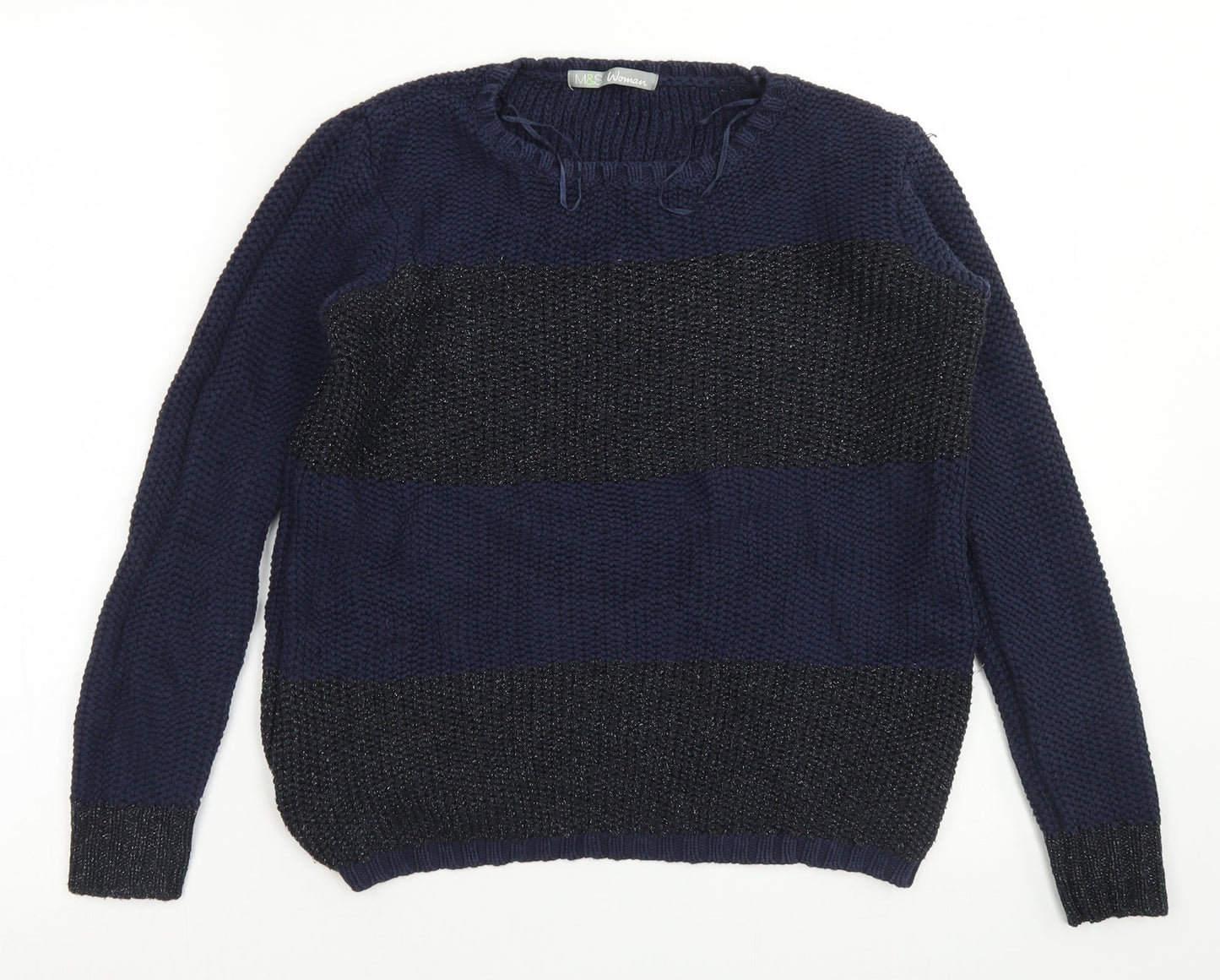 M&S Woman Womens Blue Crew Neck  Cotton Pullover Jumper Size 8