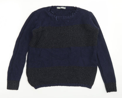 M&S Woman Womens Blue Crew Neck  Cotton Pullover Jumper Size 8