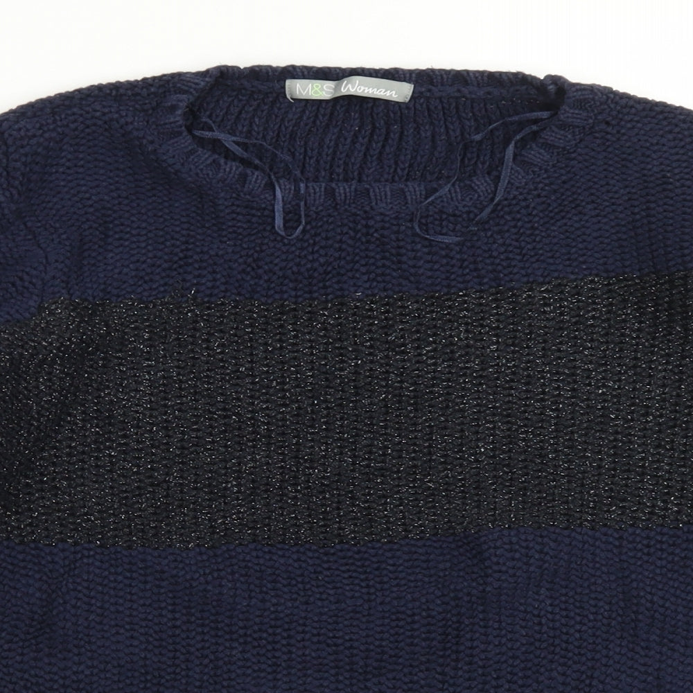 M&S Woman Womens Blue Crew Neck  Cotton Pullover Jumper Size 8