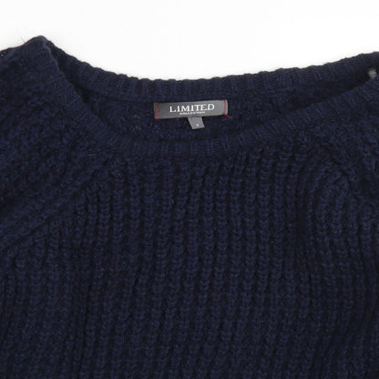 Limited Collection Womens Blue Round Neck  Acrylic Pullover Jumper Size S