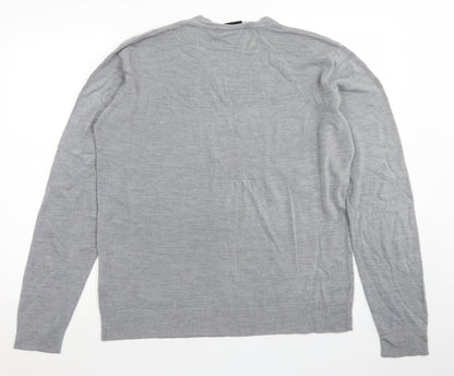 Burton Mens Grey V-Neck  Acrylic Pullover Jumper Size L