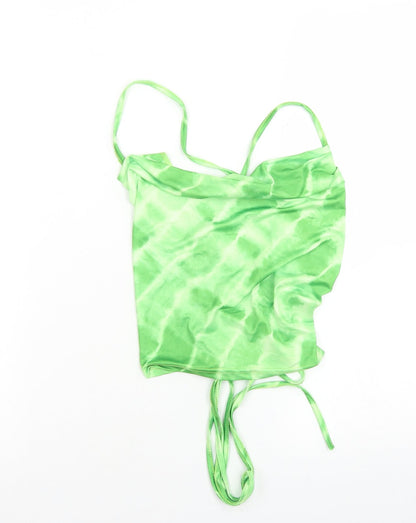 SheIn Womens Green  Polyester Cropped Tank Size S Cowl Neck - Corset style back