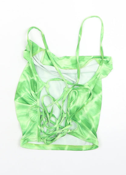 SheIn Womens Green  Polyester Cropped Tank Size S Cowl Neck - Corset style back