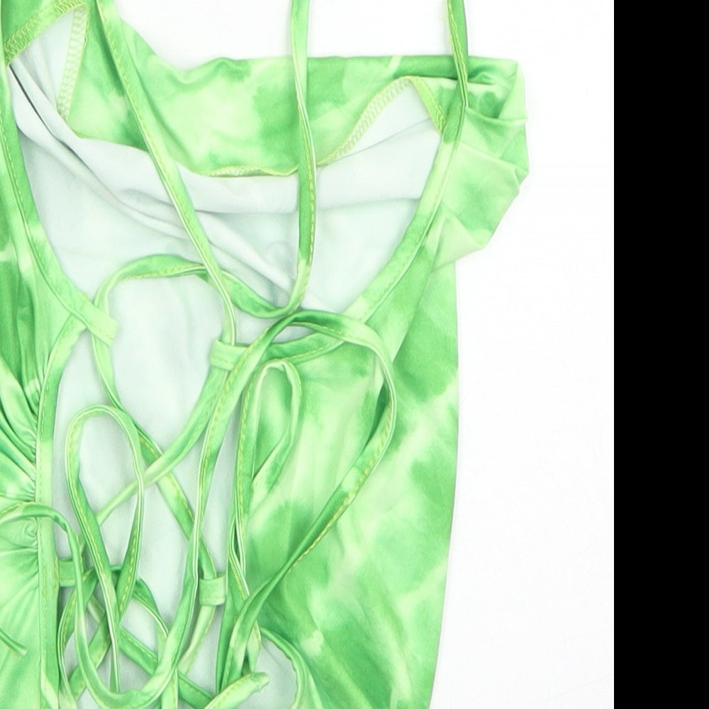 SheIn Womens Green  Polyester Cropped Tank Size S Cowl Neck - Corset style back