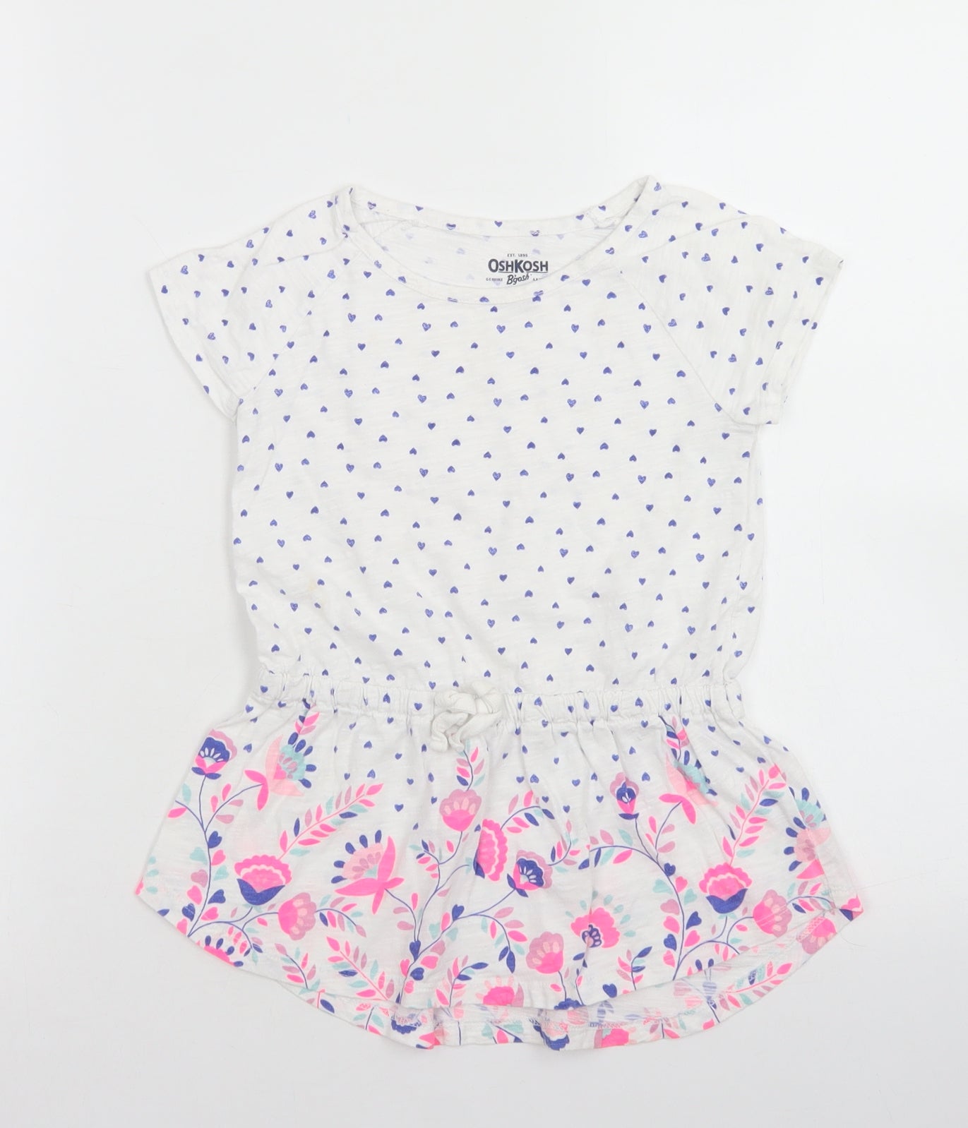OshKosh Girls White Spotted Cotton Basic T-Shirt Size 6 Years Crew Neck  - Peplum