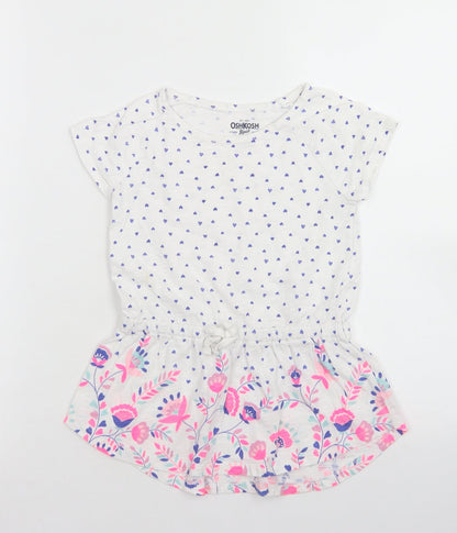 OshKosh Girls White Spotted Cotton Basic T-Shirt Size 6 Years Crew Neck  - Peplum