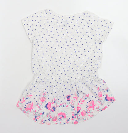 OshKosh Girls White Spotted Cotton Basic T-Shirt Size 6 Years Crew Neck  - Peplum