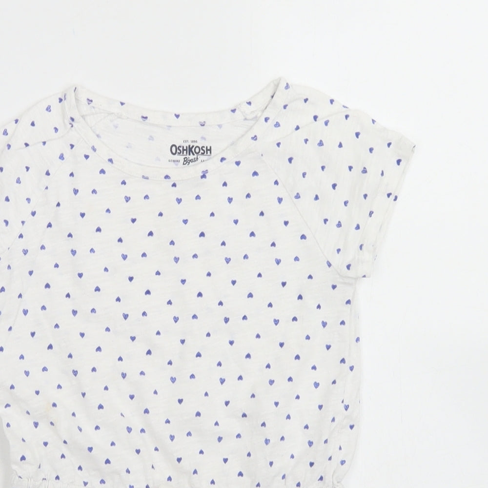 OshKosh Girls White Spotted Cotton Basic T-Shirt Size 6 Years Crew Neck  - Peplum