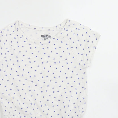 OshKosh Girls White Spotted Cotton Basic T-Shirt Size 6 Years Crew Neck  - Peplum