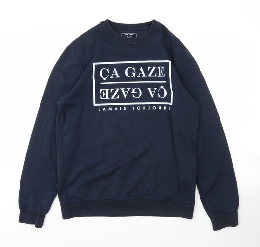 New Look Mens Blue Round Neck  Cotton Pullover Jumper Size M