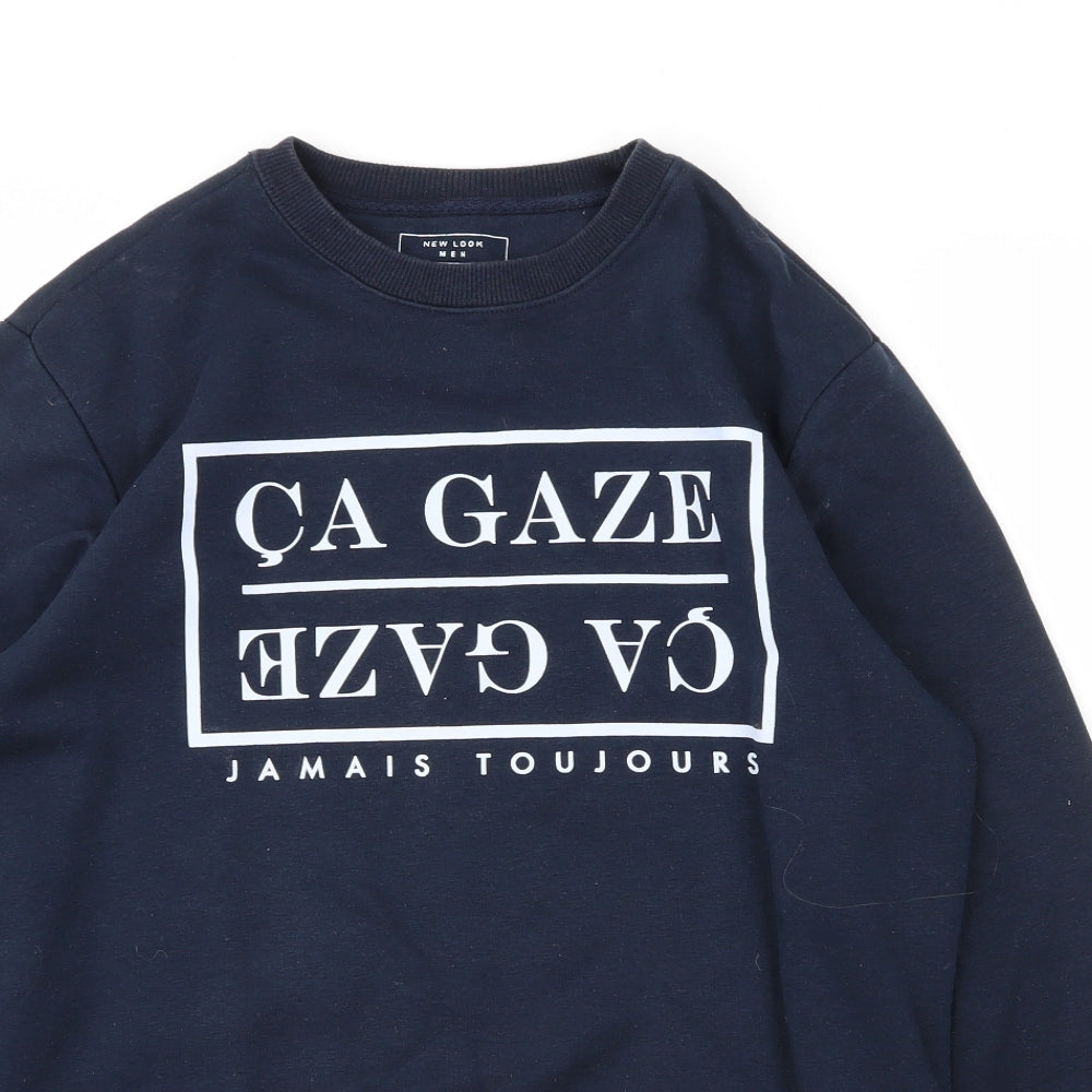 New Look Mens Blue Round Neck  Cotton Pullover Jumper Size M