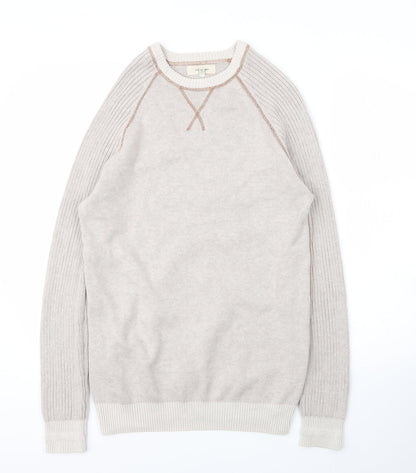 River Island Mens Beige Round Neck  Cotton Pullover Jumper Size S