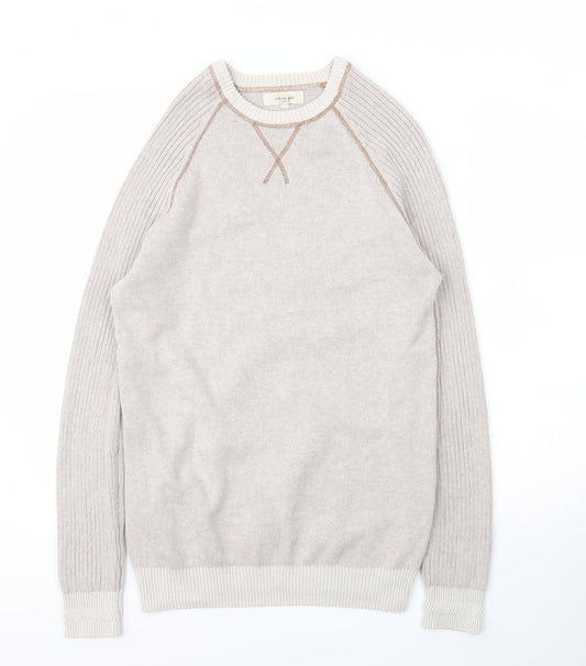River Island Mens Beige Round Neck  Cotton Pullover Jumper Size S