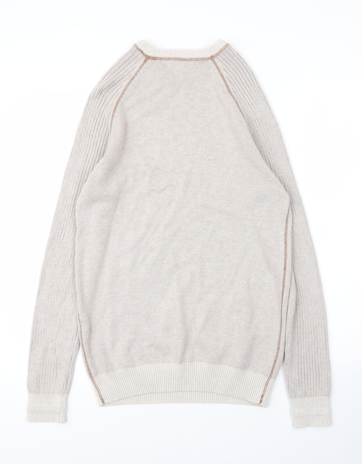 River Island Mens Beige Round Neck  Cotton Pullover Jumper Size S