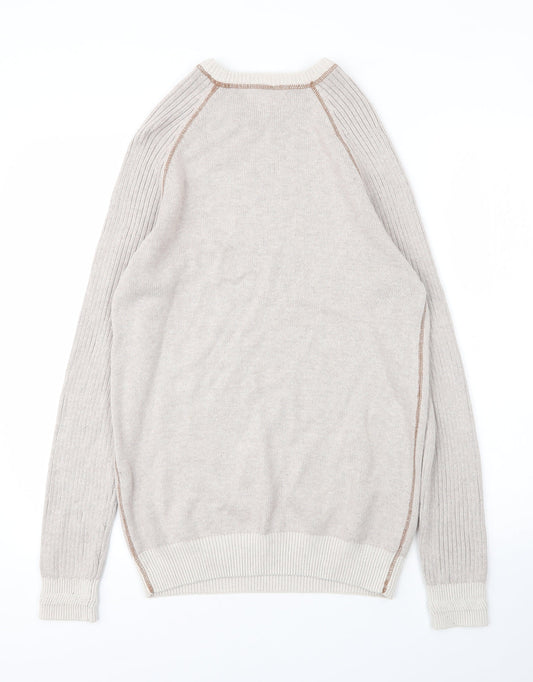 River Island Mens Beige Round Neck  Cotton Pullover Jumper Size S