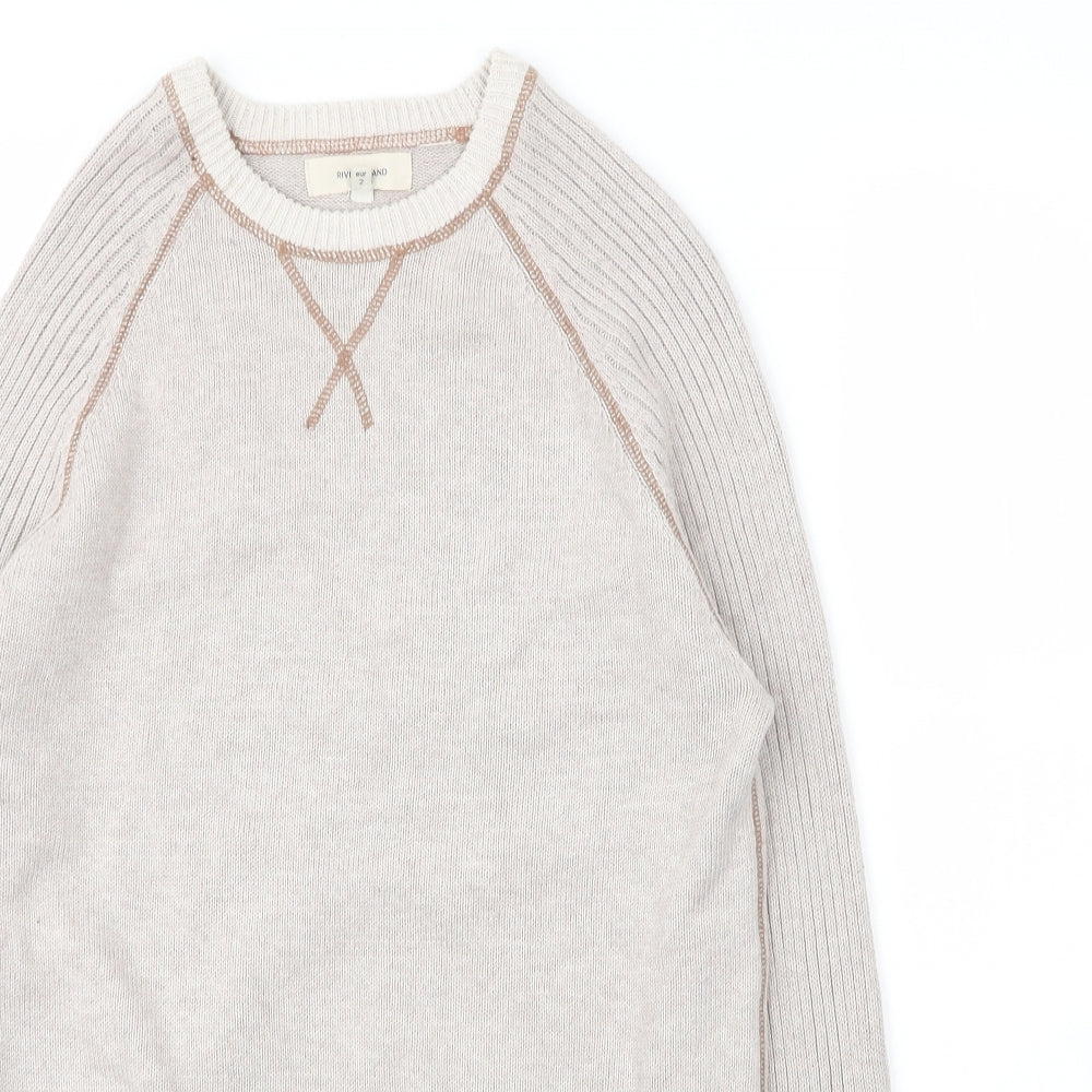 River Island Mens Beige Round Neck  Cotton Pullover Jumper Size S