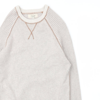 River Island Mens Beige Round Neck  Cotton Pullover Jumper Size S